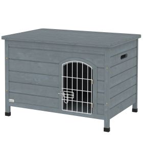 PawHut 31.5"L Wooden Decorative Dog Cage Kennel Wire Door with Lock, Openable Top Removable Bottom, Dark Gray