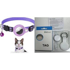 Reflective Collar Waterproof Holder Case For Airtag Air Tag Airtags Protective Cover Cat Dog Kitten Puppy Nylon Collar (Color: Purple set1)