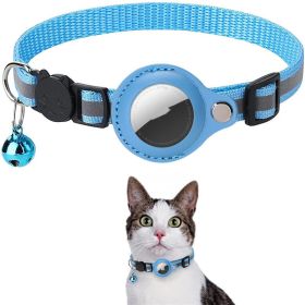 Reflective Collar Waterproof Holder Case For Airtag Air Tag Airtags Protective Cover Cat Dog Kitten Puppy Nylon Collar (Color: Sky Blue)